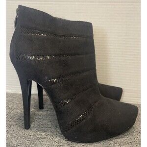 Nina Booties Womens Size 10 Black High Heel Faux Suede Pointed Toe Zip Back